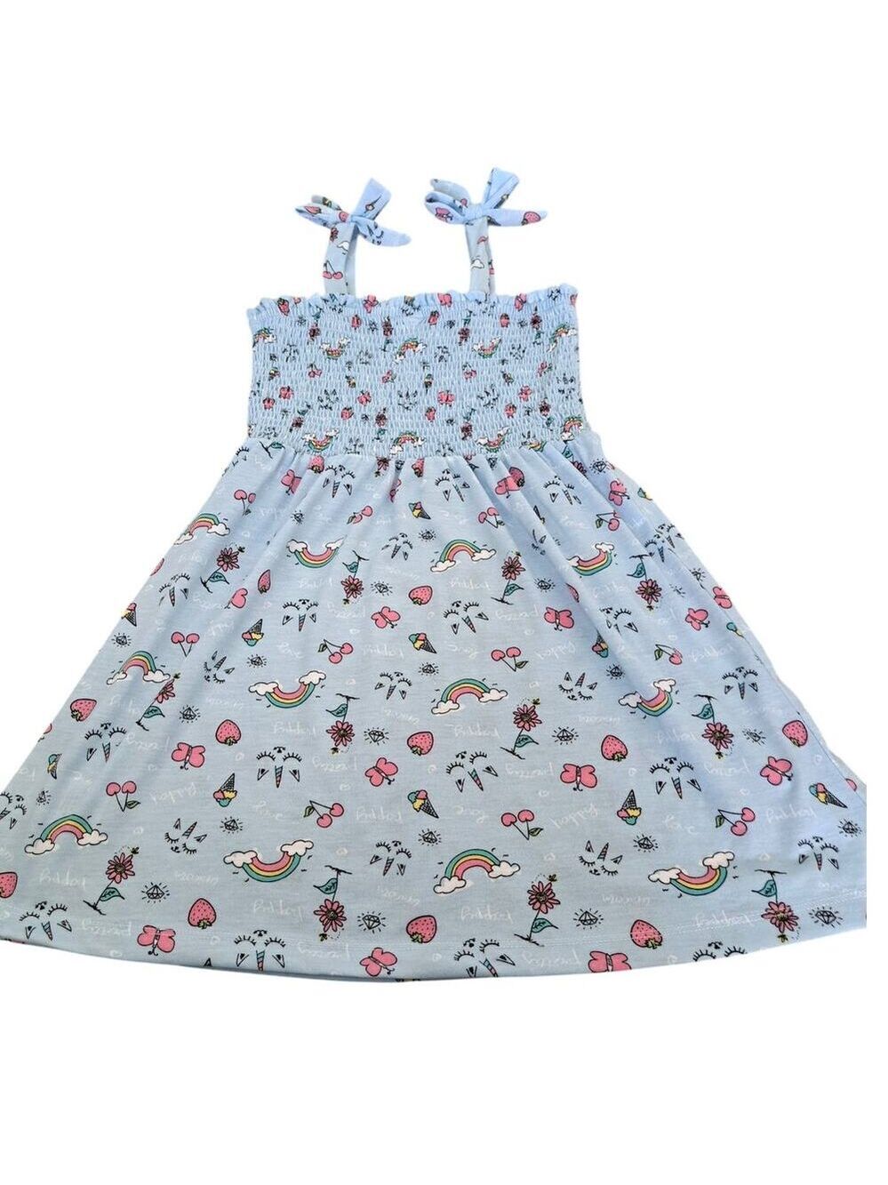 Girl's Blue Unicorns And Rainbows Smocked Sundress Size Small  7|8 NWOT